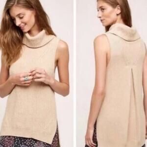 Angel of the North Anthropologie Sleeveless Tan Cowl Neck Sweater size small